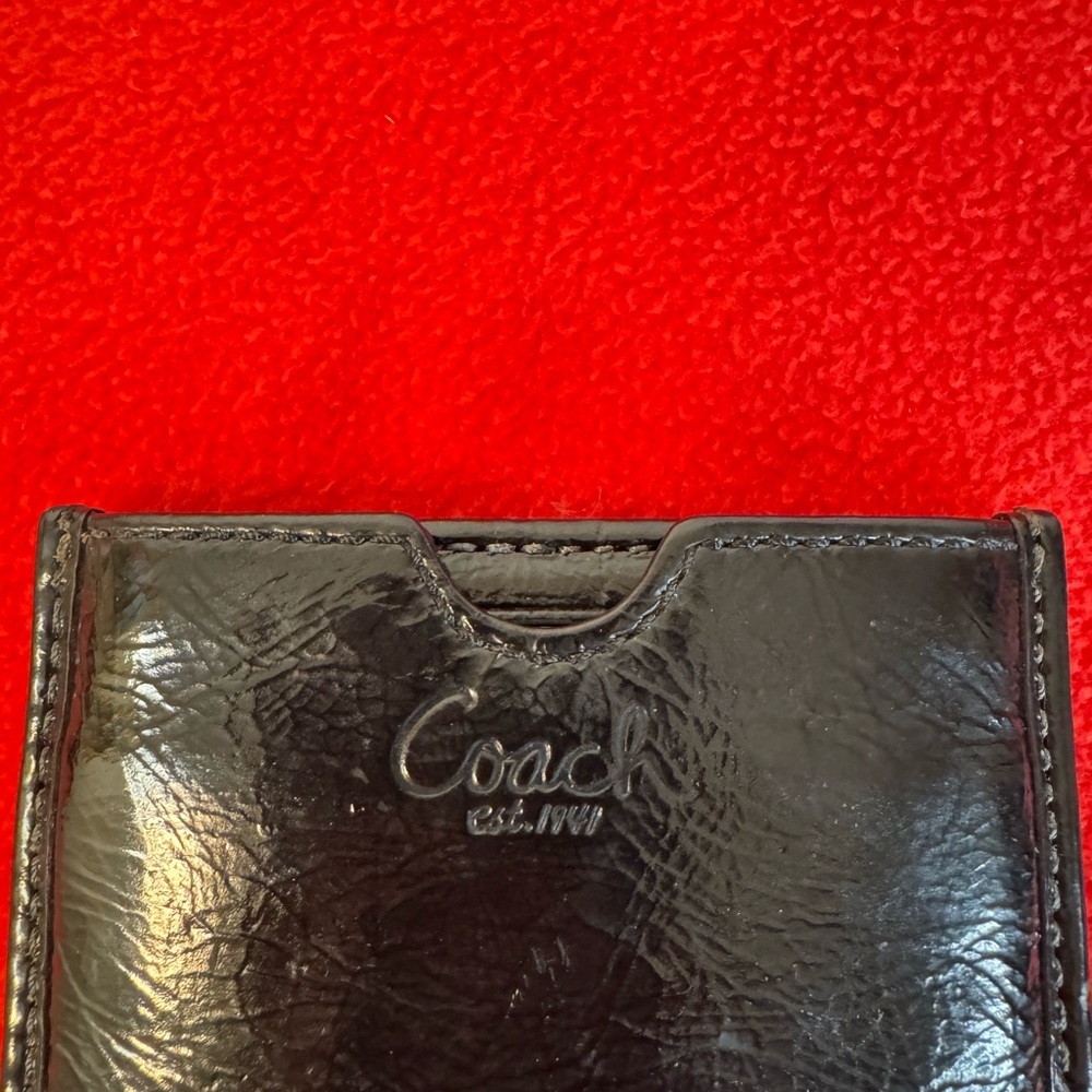 Vintage Coach black patent leather case leather trim personal mirror EUC - Picture 2 of 8